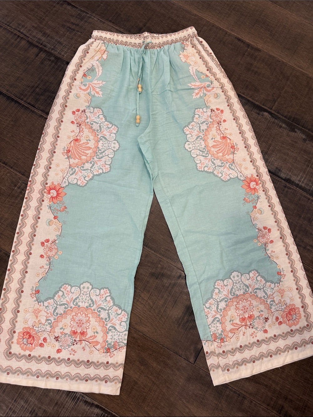 Joie Aqua Floral Border Wide-Leg woman pants size M